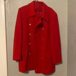 Marks and Spencer Red wool pea coat like new.